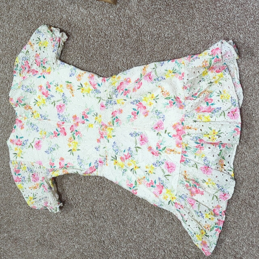 Yumi Kim Be the One watercolor floral eyelet flirty dress puff sleeve Easter - Picture 8 of 9